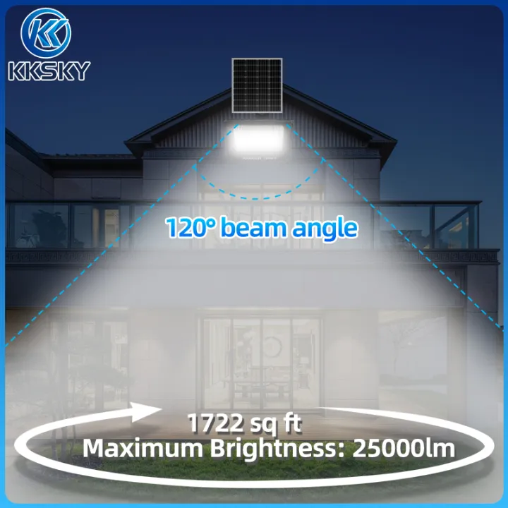 KKSKY ไฟโซล่าเซลล์ 200000W โซล่าเซลล์ solar light โคมไฟโซล่าเซลล์ ไฟสปอร์ตไลท์ แสงขาว กันน้ำ IP68 ไฟLEDโซล่าเซลล์กลางแจ้ง สว่างอัตโนมัติตอนกลางคืน