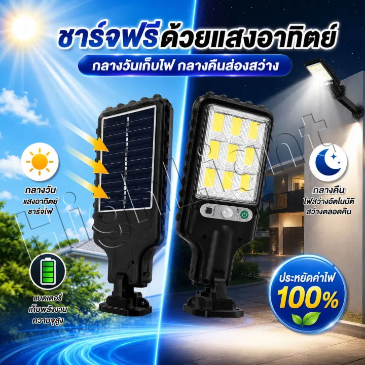 ⚡ซื้อ 1 แถม 5⚡ไฟถนนโซล่าเซลล์ 100000W ไฟโซล่าเซลล์ ไฟภายนอกอาคาร ไฟถนน LED Solar Street Light สปอตไลท์ ไฟโซล่าเซล IP68กันน้ำ แสงสีขาว รับประกัน 30ปี