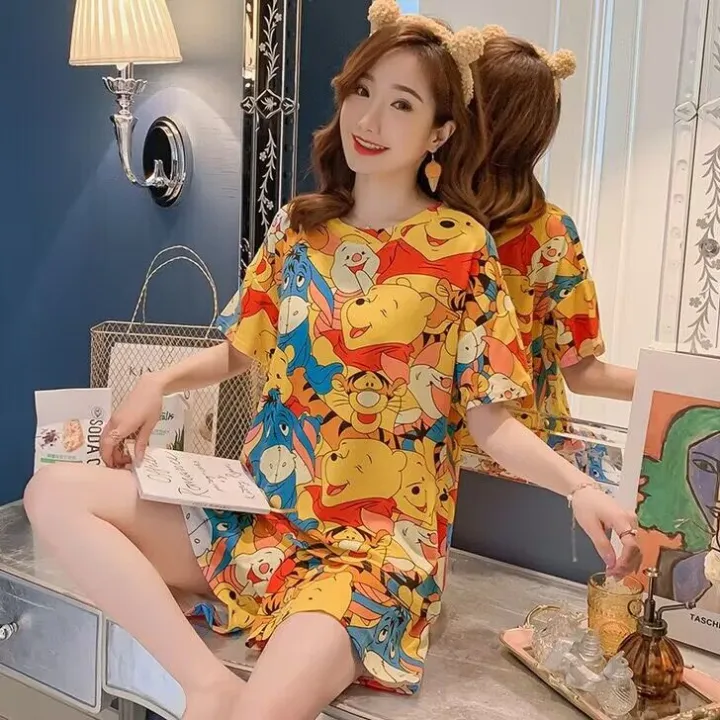 พร้อมส่ง ชุดนอน คอกลมเสื้อแขนสั้น+ขาสั้น ลายการ์ตูน 34 ลาย ผ้าคอตตอน เนื้อผ้านิ่ม ใส่สบาย ฟรีไซส์ WT