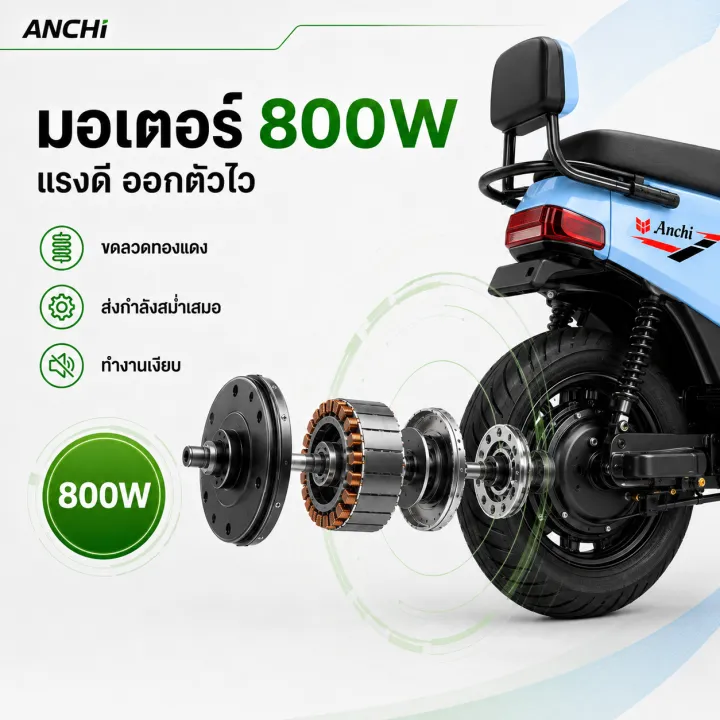 ANCHI Q8 จักรยานไฟฟ้า 800W 48V วิ่งไกลสูงสุด 80KM Electric Bike หน้าจอดิจิทัล LED รองรับ NFC ปลดล็อกด้วยรีโมต พร้อมไฟเลี้ยว