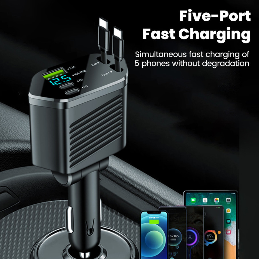 Twitch M13 Fast Charging Car Charger พร้อม Dual Type C Telescopic Cable Flash Charge รถอะแดปเตอร์ชาร์จโทรศัพท์