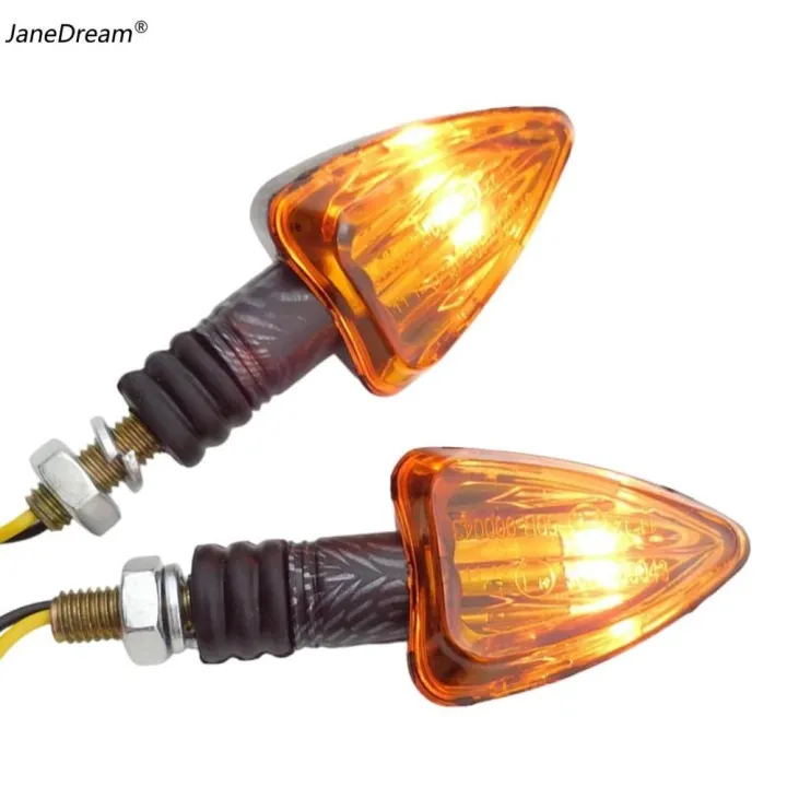 JaneDream ไฟสัญญาณเลี้ยว LED รถมอเตอร์ไซค์1คู่,สัญญาณเตือนบอกสถานะทรงสามเหลี่ยมสีเหลืองอำพันคาร์บอนไฟเบอร์ลายเปลือกสำหรับรถสกู๊ตเตอร์จักรยานยนต์