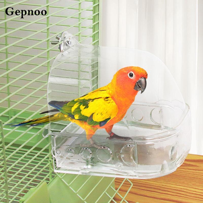 [Gepnoo] อ่างอาบน้ํานก Parakeet Bath Box Birdcage Accessories Bathing Tub Food Feeder Holder Trayable Drawer วัสดุ PC ทนทานเห