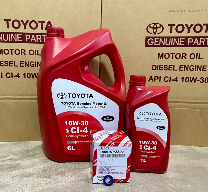 TOYOTA น้ำมันเครื่องกึ่งสังเคราะห์ 10W-30 CT4 ขนาด 7 ลิตร พร้อมกรองน้ำมันเครื่อง VIGO,FORTUNER2.5,2.7,3.0 INNOVA , COMMUTERKDH200 , 1JZ , 2JZ , 1G , 7M รถตู้ D4Dแหวนรองถ่ายน้ำมันเครื่องอาจได้ไม่ครบทุก