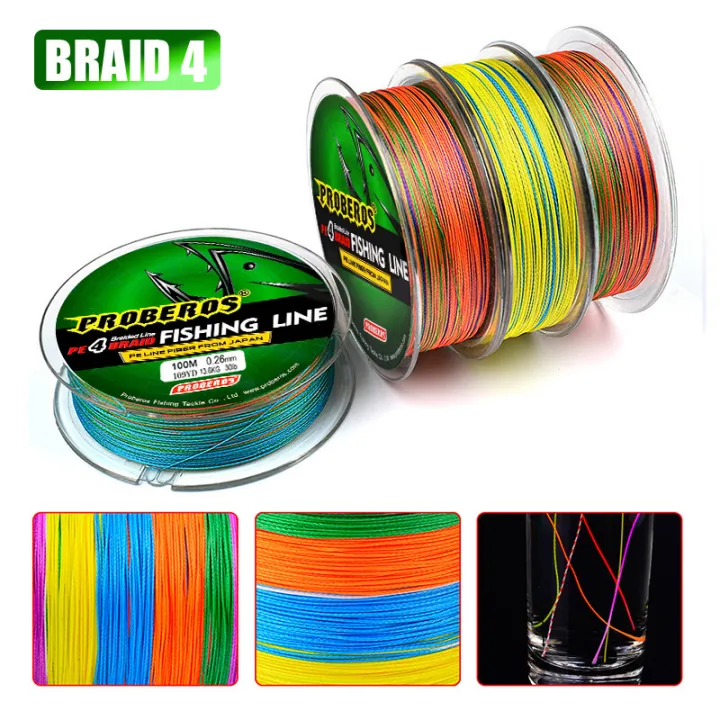 สาย PE ถัก 4 สายpe x4 สายพีอี PE สายตกปลา Fishing Line หลากสี เหนียว ทน ยาว 100 เมตร