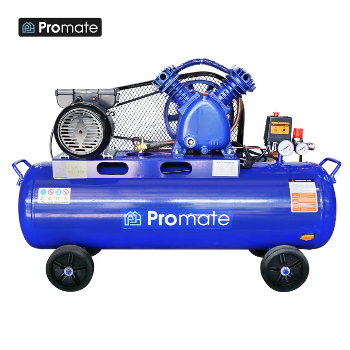 Promate ปั๊มลมสายพานขนาด 100 ลิตร ปั้มลม 3HP แบบสายพาน ปั๊มลม ปั้มลมแบบสายพาน ปั๊มลมสายพาน เครื่องสูบลม ถูกที่สุด ฟรีปืนฉีดลมพร้อมสายลมสปริง