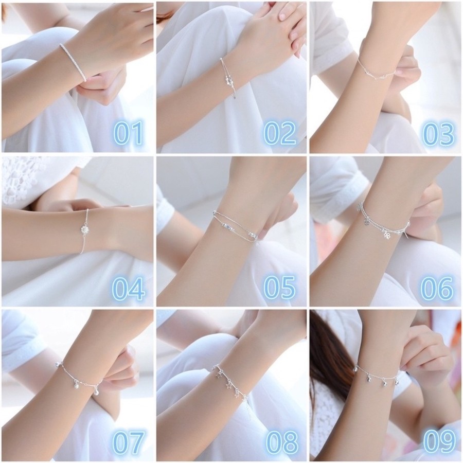 A HELLO GIRL สร้อยข้อมือเงิน S925 จี้รูปหัวใจ ดอกไม้ หลายชั้น เครื่องประดับแฟชั่น สําหรับผู้หญิง
