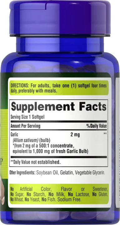 Puritan's Pride Garlic Oil 1000 MG 100 Rapid Release Softgels