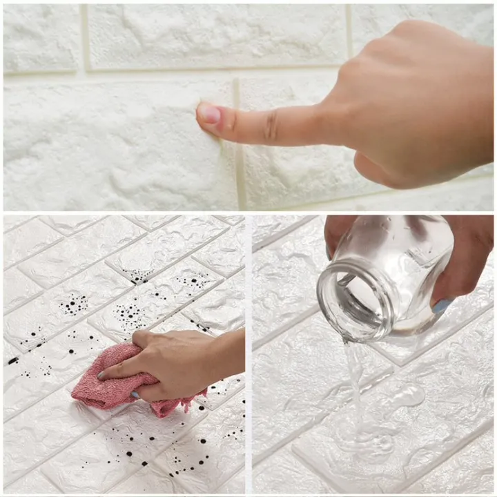wallpaper 3D วอลเปเปอร์ติดผนัง หนา 4 มม. วอลเปเปอร์ติดผนัง 3d wallpaper ลายอิฐ กันกระแทก มีกาวในตัว วอลเปเปอร์